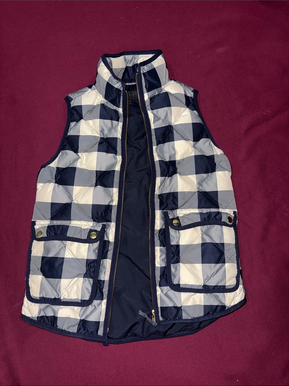 J. Crew Kids Navy and White Check Quilted Vest